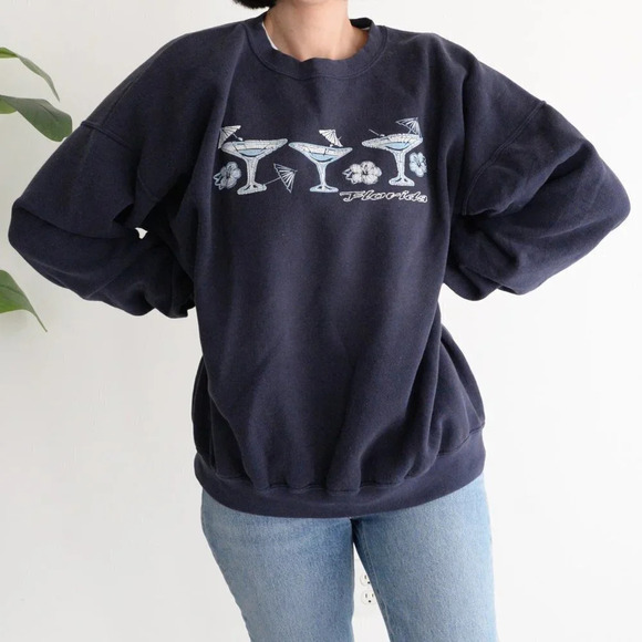 Vintage Florida Three Umbrella  Drink Crew Neck - Navy XL - Picture 1 of 8